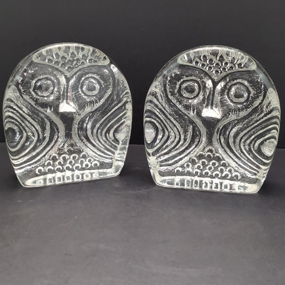 VGT,Clear Art Glass Pilgrim Owl Bookends. - Picture 3 of 8